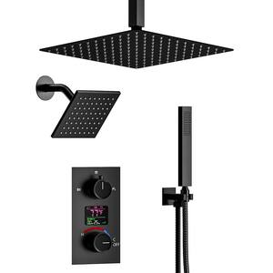 Single Handles 3-Spray Ceiling Mount 12 and 6 in. Shower Head Shower Faucet 2.5 GPM with Anti Scald in. Matte Black