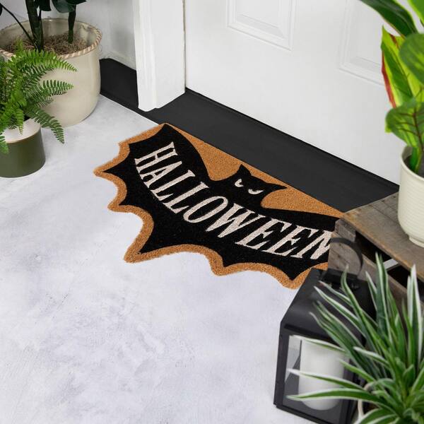 Northlight Brown Natural Coir Halloween Bat Shaped Doormat 18 in