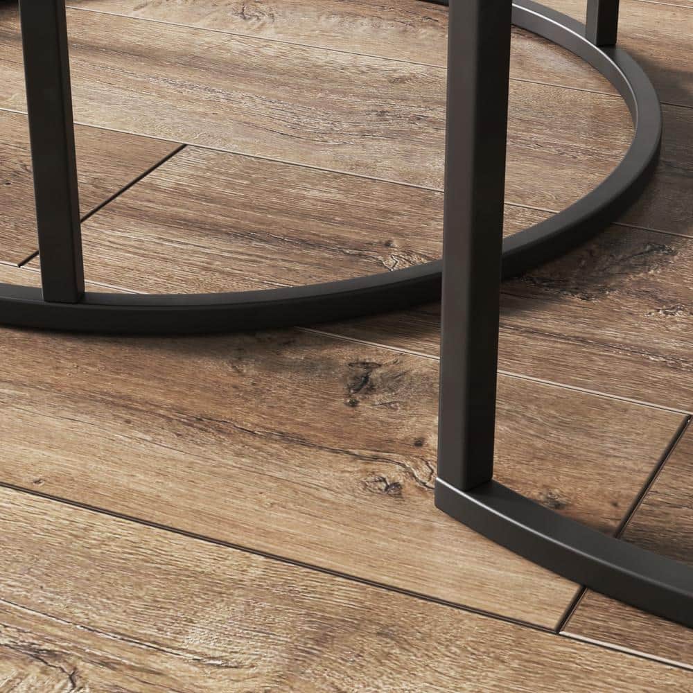 Stella 32" Round Rustic Oak and Glass Nesting Coffee Table Set