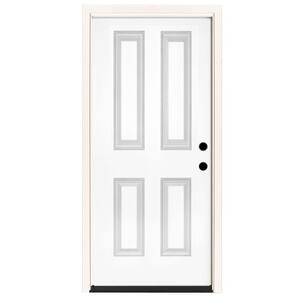 36 in. x 80 in. Element Series 4-Panel White Primed Left-Hand Inswing Steel Prehung Front Door w/ 4 in. Wall