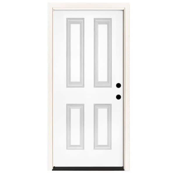 Steves & Sons 36 in. x 80 in. Element Series 4-Panel White Primed Left-Hand Inswing Steel Prehung Front Door w/ 4 in. Wall