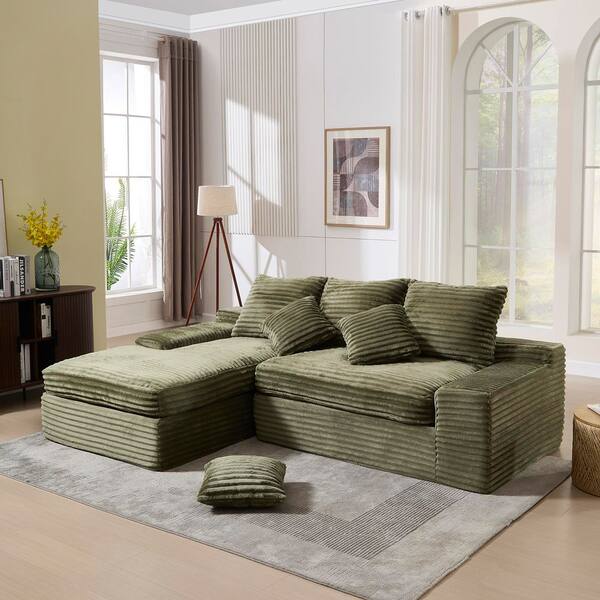 4-Seats Modular Sectional 98 in. W Armless Fabric L-Shaped Performance Fabric Sofa in Green with Chaise