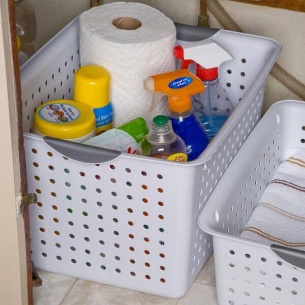 Sterilite Deep Ultra Plastic Kitchen Laundry Storage Organizer Baskets, White - 6 Pack