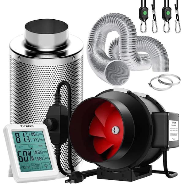 6 in. 390 CFM Inline Duct Fan with Variable Speed Controller, 6 in. Carbon Filter and 8 ft. of Ducting