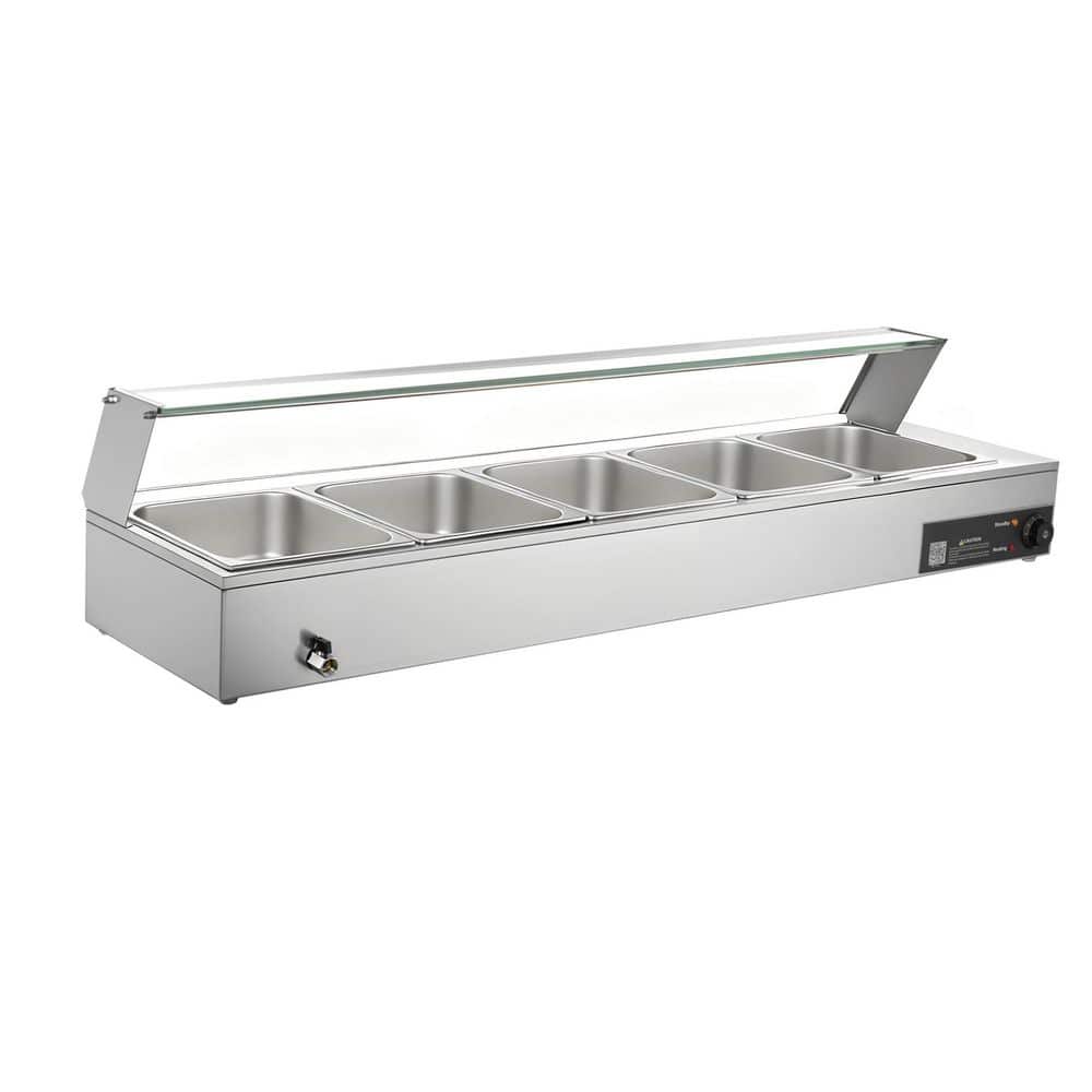 Commercial Food Warmer, 1500W Electric Stainless Steel Steam Food Warmer with Glass Cover, Countertop Buffet Bain Marie