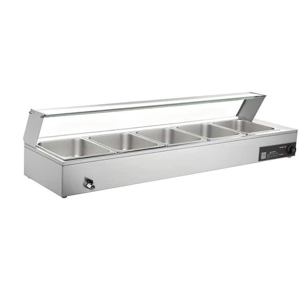 Commercial Food Warmer, 1500W Electric Stainless Steel Steam Food Warmer with Glass Cover, Countertop Buffet Bain Marie