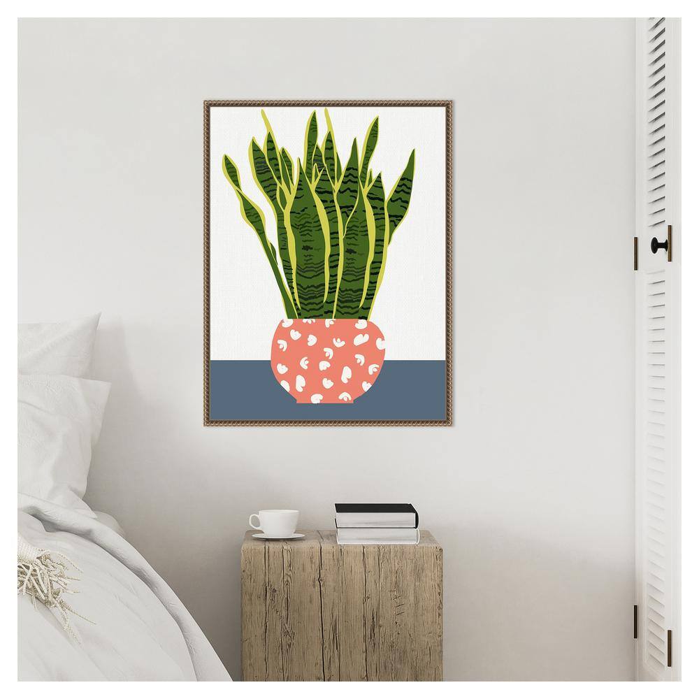 Boho-Chic Green Snake Plant Canvas Wall Art with Beaded Frame
