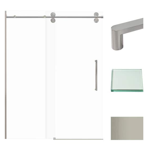 Transolid Teegan Plus 59 in. W x 80 in. H Sliding Door with Fixed Panel Semi-Frameless Shower Door with Clear Glass