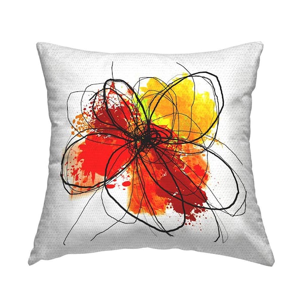 Stupell Industries Abstract Chaotic Red Flower Lines Red Square Outdoor Throw Pillow