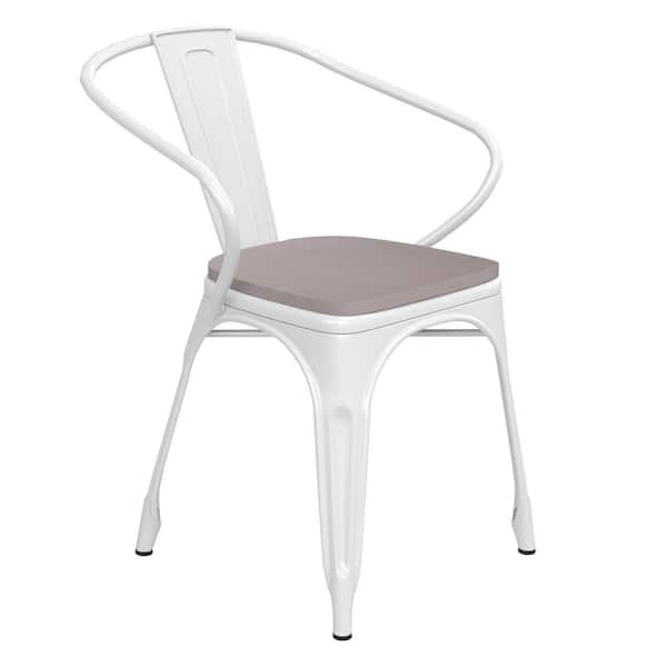 Carnegy Avenue White Metal Outdoor Dining Chair in Gray