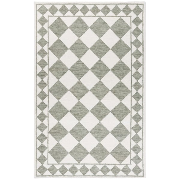 Ebony 9 ft. x 12 ft. Sage/Ivory Border Diamond Area Rug