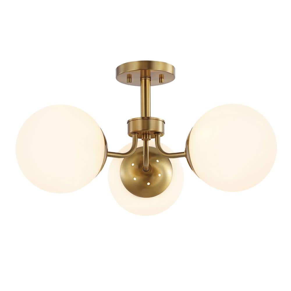 23.5" Brass and Frosted Glass Globe LED Ceiling Light