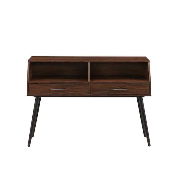 Walker Edison Furniture Company 44 in. Dark Walnut Angled Rectangle Wood Modern Console Table with 2-Drawers