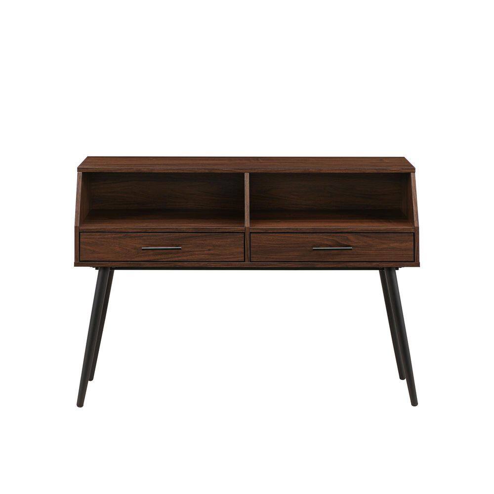 44 in. Dark Walnut Angled Rectangle Wood Modern Console Table with 2-Drawers