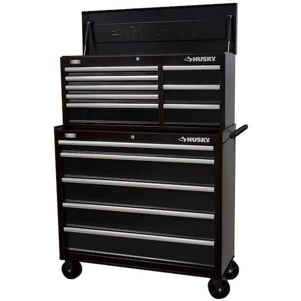 Husky 41 in. 13-Drawer Tool Chest and Rolling Tool Cabinet Set, Black