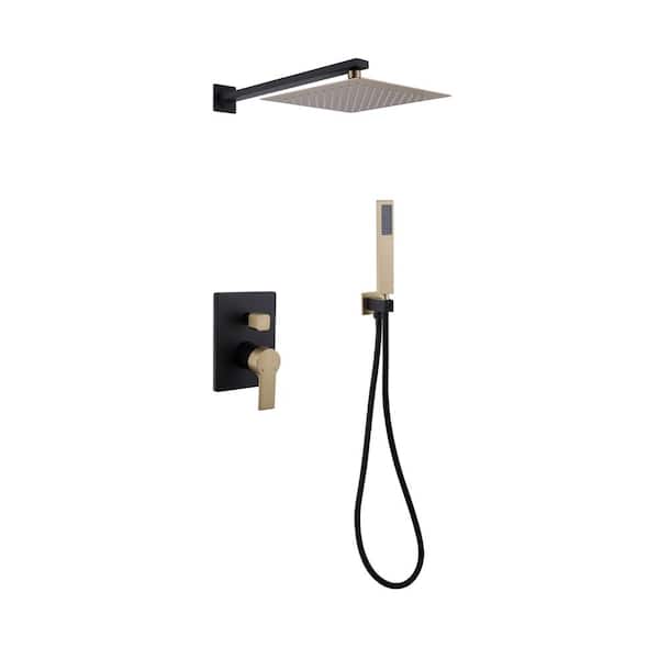 Tomfaucet Single Handle 2-Spray Patterns 2-Spray Shower Faucet Complete Shower System 1.8 GPM with High Pressure in Gold
