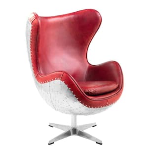 Brancaster Metal/Wood Ergonomic Executive Chair in Red Top Grain Leather & Aluminum with Nonadjustable Arms