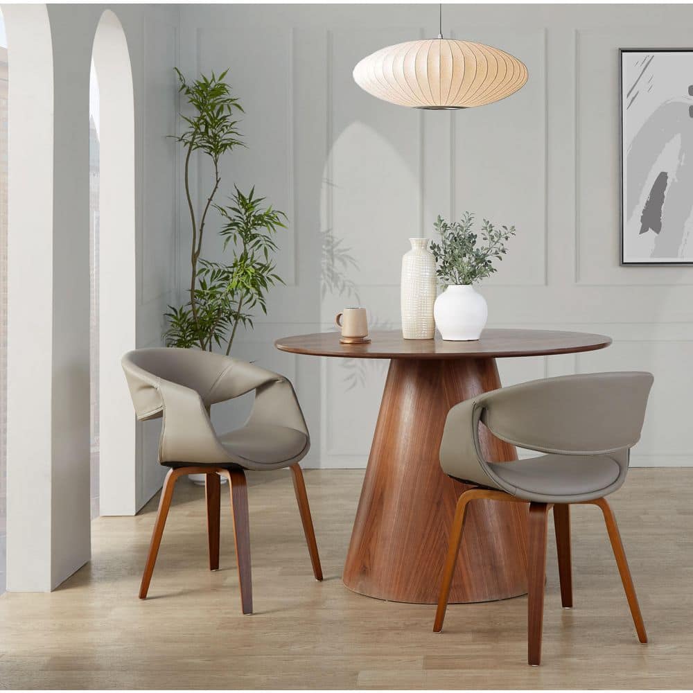 Curvo Walnut Wood and Light Grey Faux Leather Upholstered Chair (Set of 2) price history on PriceWatchPro