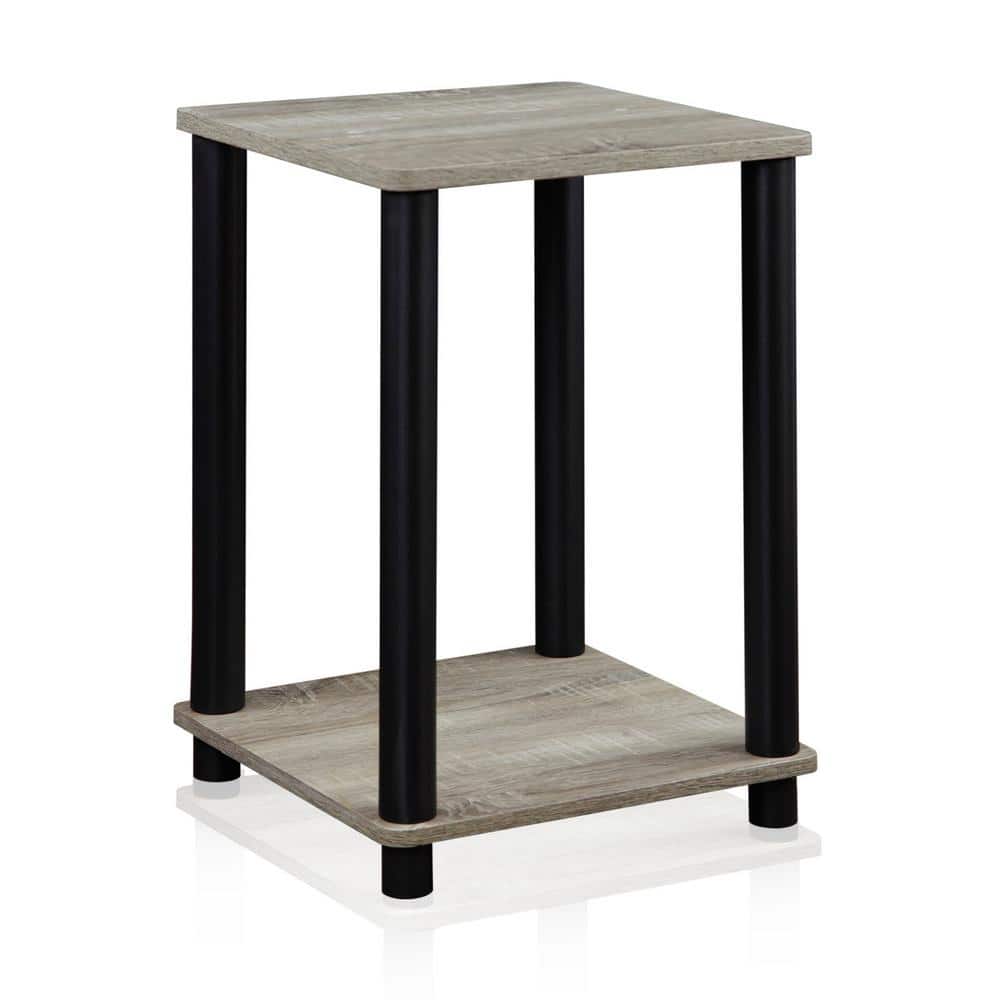 Modern French Oak Grey Square Wood and Metal End Table