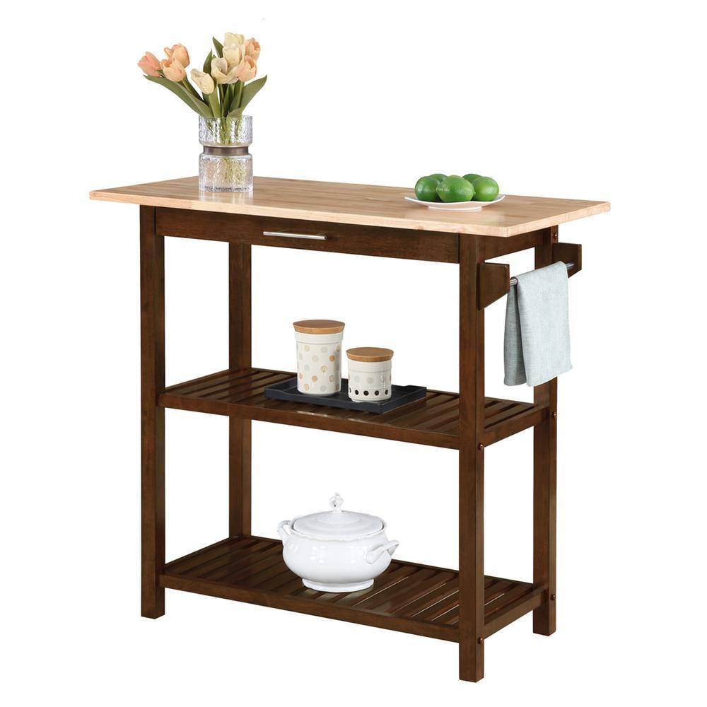 Espresso Solid Wood 3-Tier Butcher Block Kitchen Island with Storage