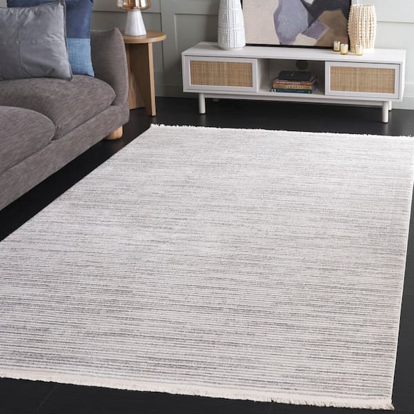 Whisper 7 ft. x 7 ft. Light Gray/Ivory Marle Striped Square Area Rug