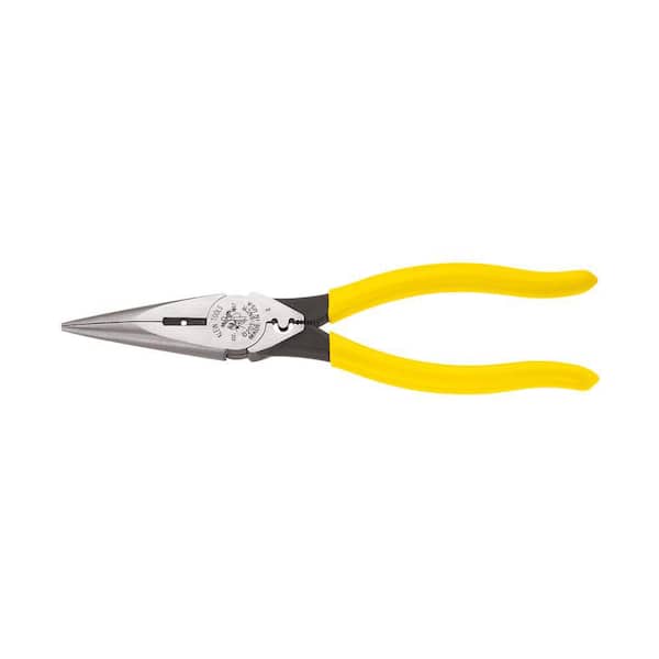 Klein Tools 8 in. Heavy Duty Long Nose Side Cutting Crimping Pliers with Skinning Hole
