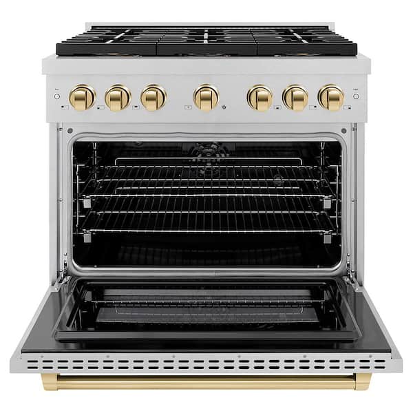 Autograph 36 in. 5.2 cu. ft. Paramount Dual Fuel Range with 6 Burner DuoPro Cooktop in Satin Stainless Steel and Gold