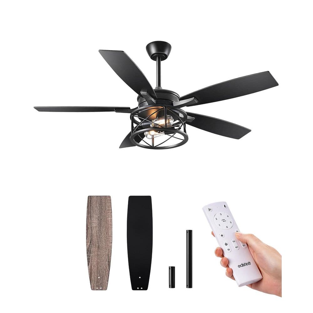52 in. Black Wood Downrod Standard Farmhouse Ceiling Fan with Integrated LED with Remote Included price history on PriceWatchPro
