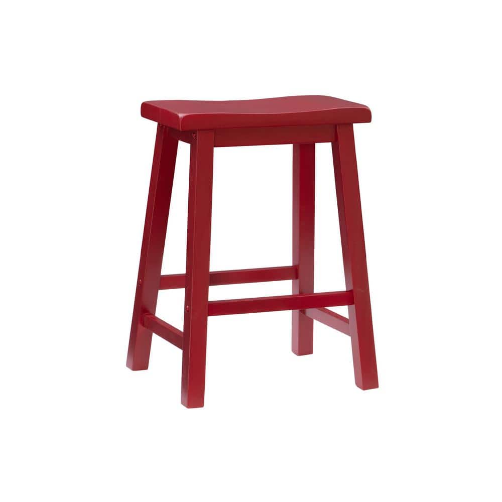 Crimson Red 24" Wooden Backless Saddle Counter Stool