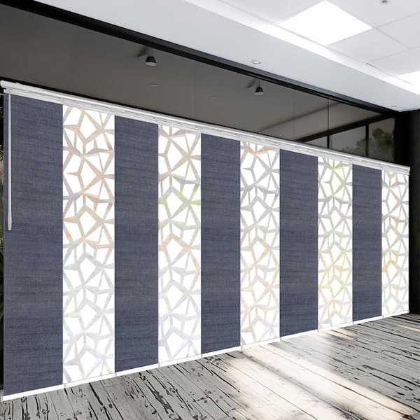 EMOH Blue Glacier 120 in. - 218 in. W x 94 in. L Adjustable 10-Panel White Double Rail Panel Track with 23.5 in. Slates