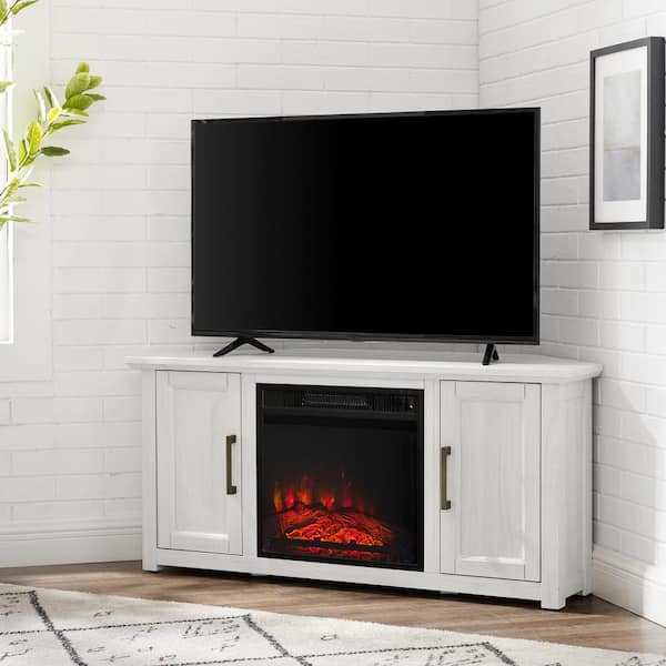 Crosley Furniture Camden Whitewash 48, Corner Tv Stand With Fireplace 65 Inch