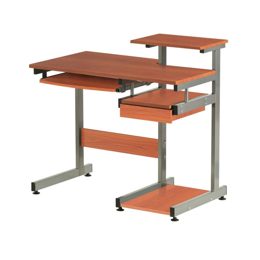 Heavy-Duty Woodgrain Computer Desk with Steel Frame and Keyboard Tray
