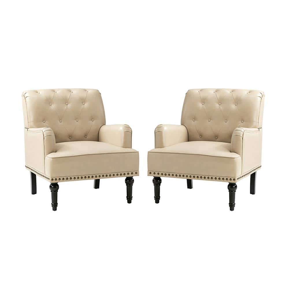 JAYDEN CREATION Venere Classic Beige Button-tufted Armchair with Turned ...