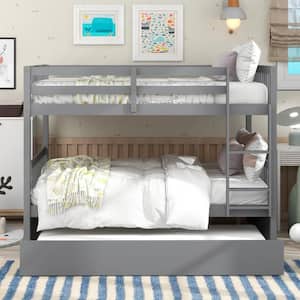 Gray Full Wood Bunk Bed with Ladder and Safety Rails, Convertible to Separate 2-Beds