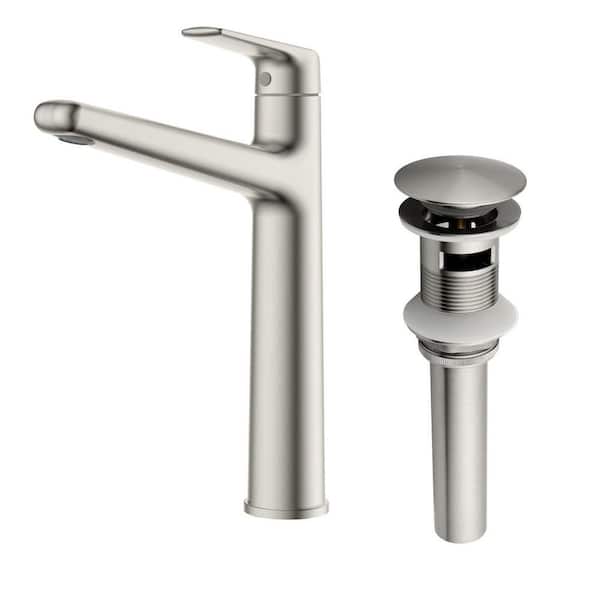 Single Handle Vessel Sink Faucet with Drain, Single Hole Bathroom Sink Faucet in Brushed Nickle