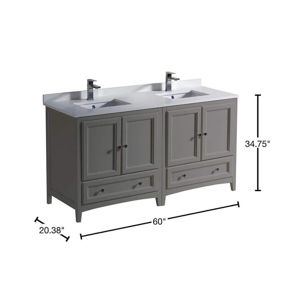 Oxford 60" Gray Quartz Stone Double Sink Freestanding Vanity