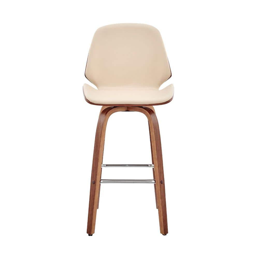 HomeRoots 26 in. Cream Faux Leather Swivel Seat Wooden Bar Stool