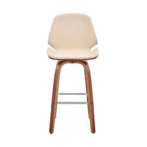 26 in. Cream Faux Leather Swivel Seat Wooden Bar Stool