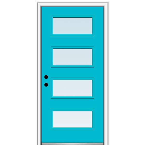 MMI Door 32 in. x 80 in. Celeste Low-E Glass Right-Hand 4-Lite Clear Eclectic Painted Fiberglass Smooth Prehung Front Door