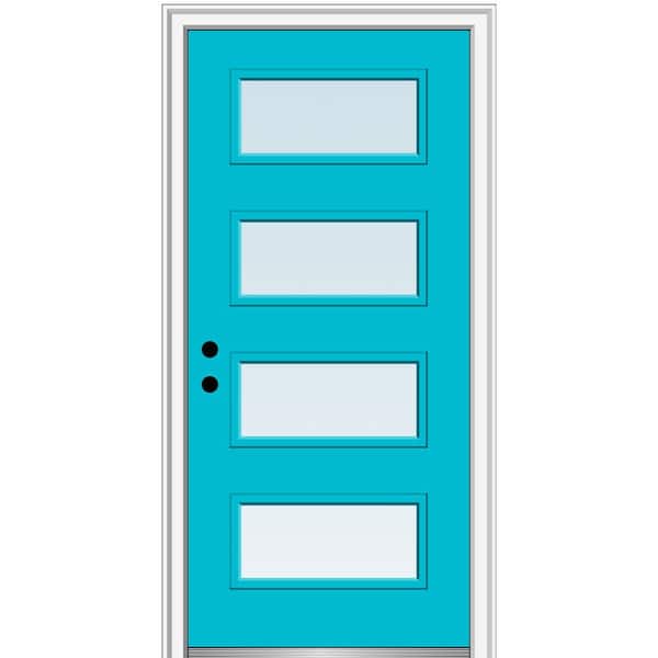 MMI DOOR 36 in. x 80 in. Celeste Right-Hand Inswing 4-Lite Clear Low-E Glass Painted Steel Prehung Front Door on 4-9/16 in. Frame