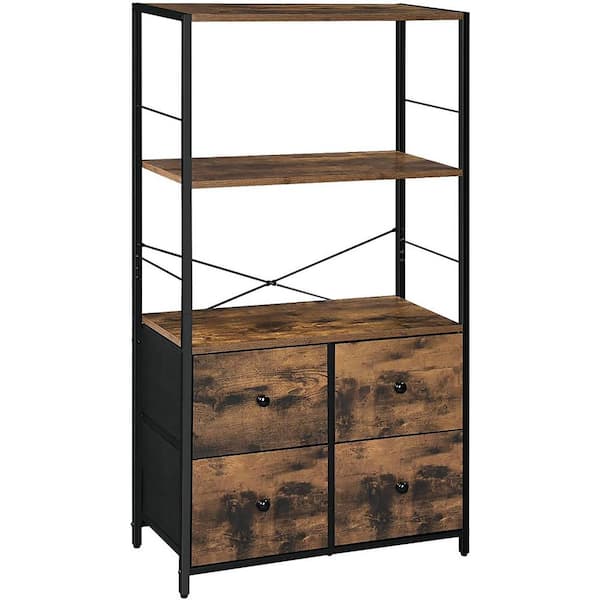 Mics Rustic Storage Cabinet Rack With Shelves And Fabric Drawers Brown Black 11 8 D X 24 W 47 2 H Ussmt0075 Mics Rustic Storage Cabinet, Storage Cabinets With Shelves And Drawers