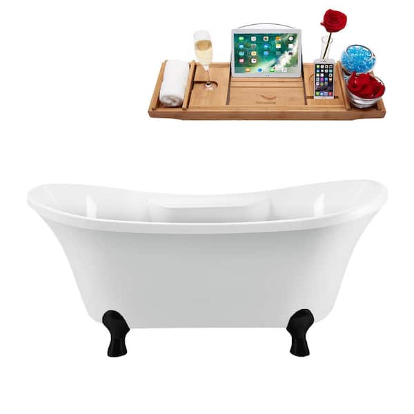 Streamline 68 in. x 34 in. Acrylic Clawfoot Soaking Bathtub in Glossy White with Matte Black Clawfeet and Matte Pink Drain