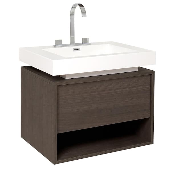 Fresca Potenza 28 in. Bath Vanity in Gray Oak with Acrylic Vanity Top in White with White Basin
