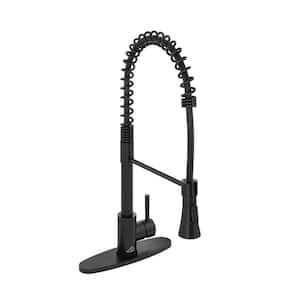 Single-Handle Spring Standard Kitchen Faucet with Dual Function Sprayhead and Deckplate Included in Matte Black