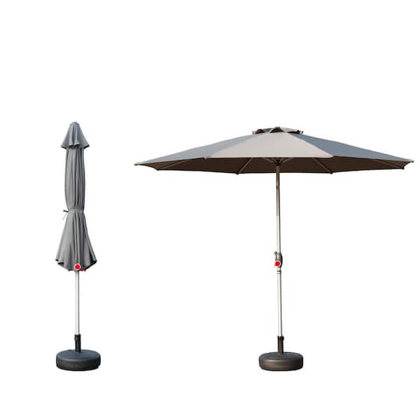 Unbranded 9 ft. Outdoor Table Market Patio Umbrella with Push Button Tilt and Crank in Grey