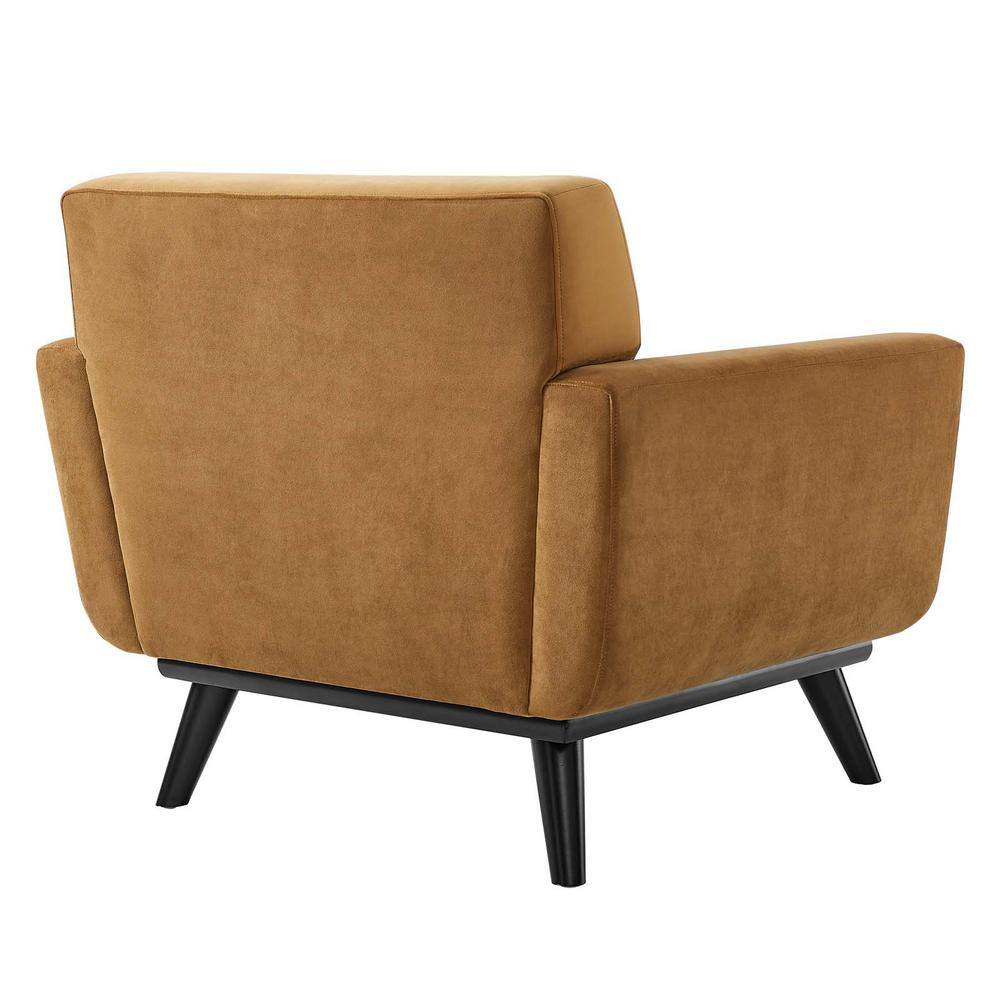 Cognac Elegance 40" Velvet Tufted Armchair with Black Wood Legs