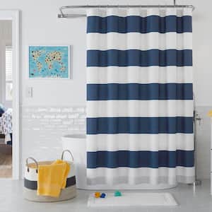 Midnight Blue and White Rugby Stripe Shower Curtain