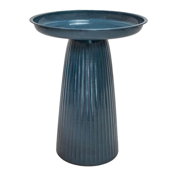 Gleeful Garden Metal Outdoor Bird Bath-Blue Glaze