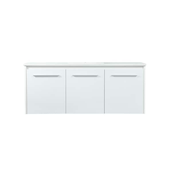 Unbranded Simply Living 48 in. W x 18 in. D x 19.7 in. H Bath Vanity in White with Ivory White Engineered Marble Top