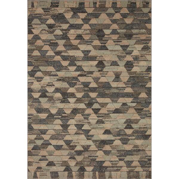 Loloi Chalos Sand/Graphite 6 ft. 7 in. x 9 ft. 7 in. Geometric 100% Polypropylene Pile Area Rug